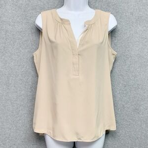 Calvin Klein Top Medium Sleeveless V-neck Chiffon Beige Minimial Capsule Office